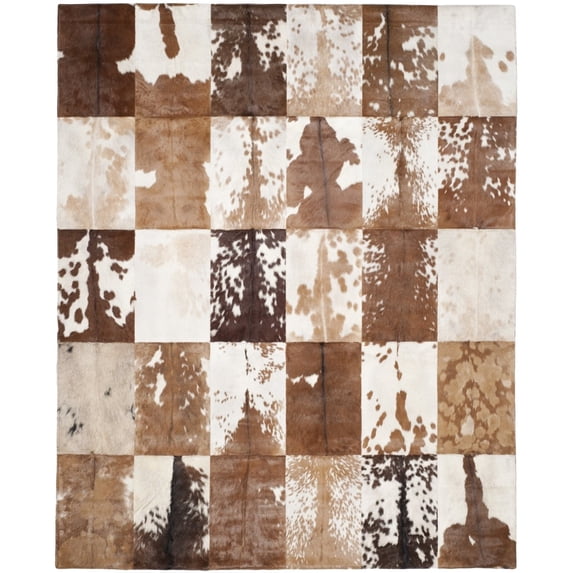 SAFAVIEH Studio Leather Kimbra Animal Print Area Rug, Ivory/Tan, 5' x 8'