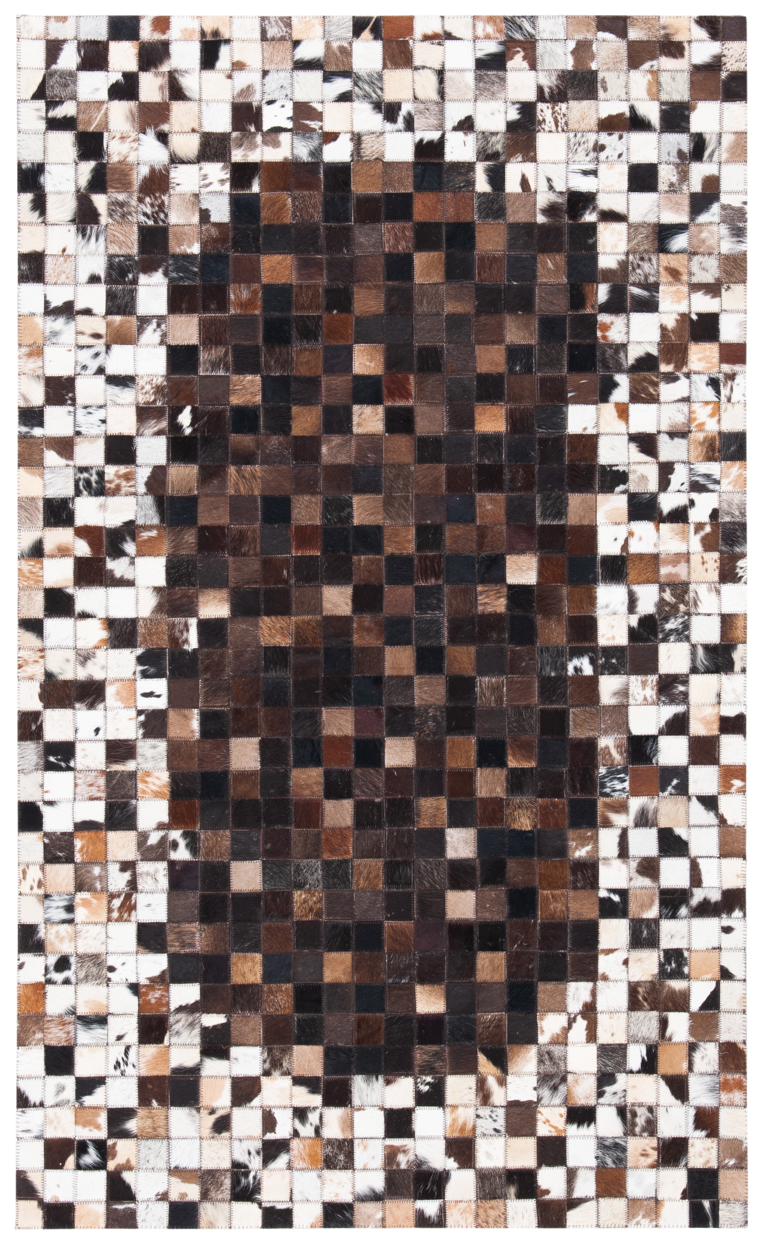Beige and Brown Hand-Knotted Geometric Cowhide Rug