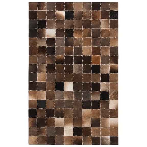 SAFAVIEH Studio Leather Kynaston Geometric Area Rug, Brown/Beige, 3' x 5'