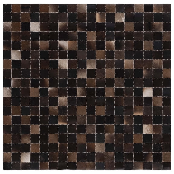 SAFAVIEH Studio Leather Kynaston Geometric Area Rug, Brown/Beige, 6' x 6' Square
