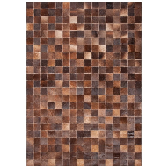 SAFAVIEH Studio Leather Kynaston Geometric Area Rug, Brown/Beige, 9' x 12'
