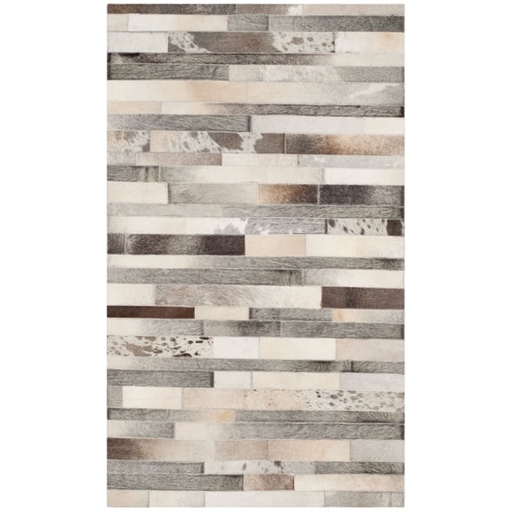 SAFAVIEH Studio Leather Loew Geometric Area Rug, Grey/Ivory, 3' x 5'