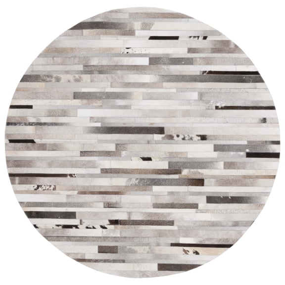 SAFAVIEH Studio Leather Loew Geometric Area Rug, Grey/Ivory, 6' x 6' Round