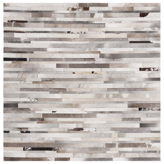 SAFAVIEH Studio Leather Loew Geometric Area Rug, Grey/Ivory, 6' x 6' Square