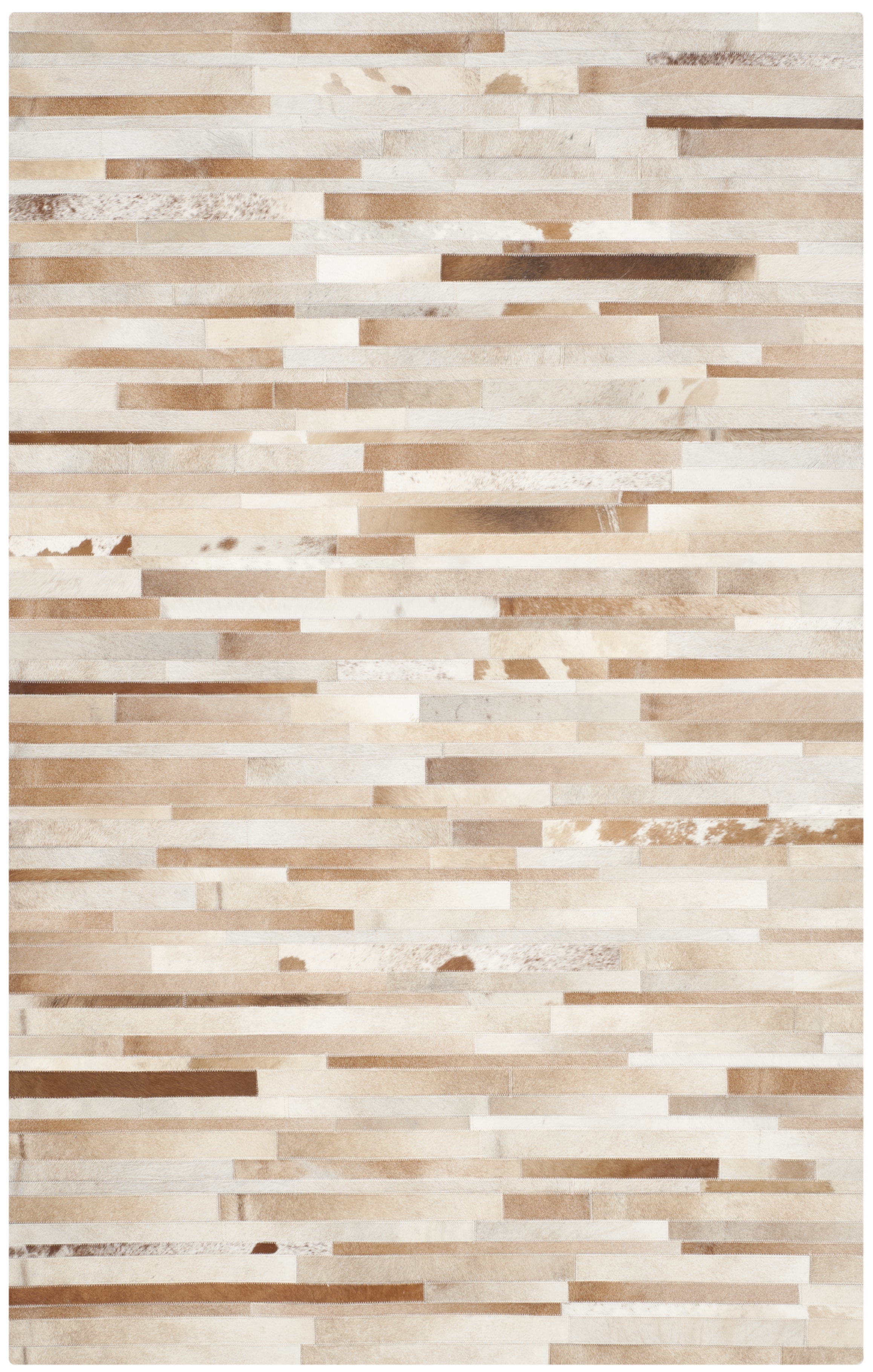Handmade Tan and Ivory Geometric Cowhide Area Rug 4' x 6'