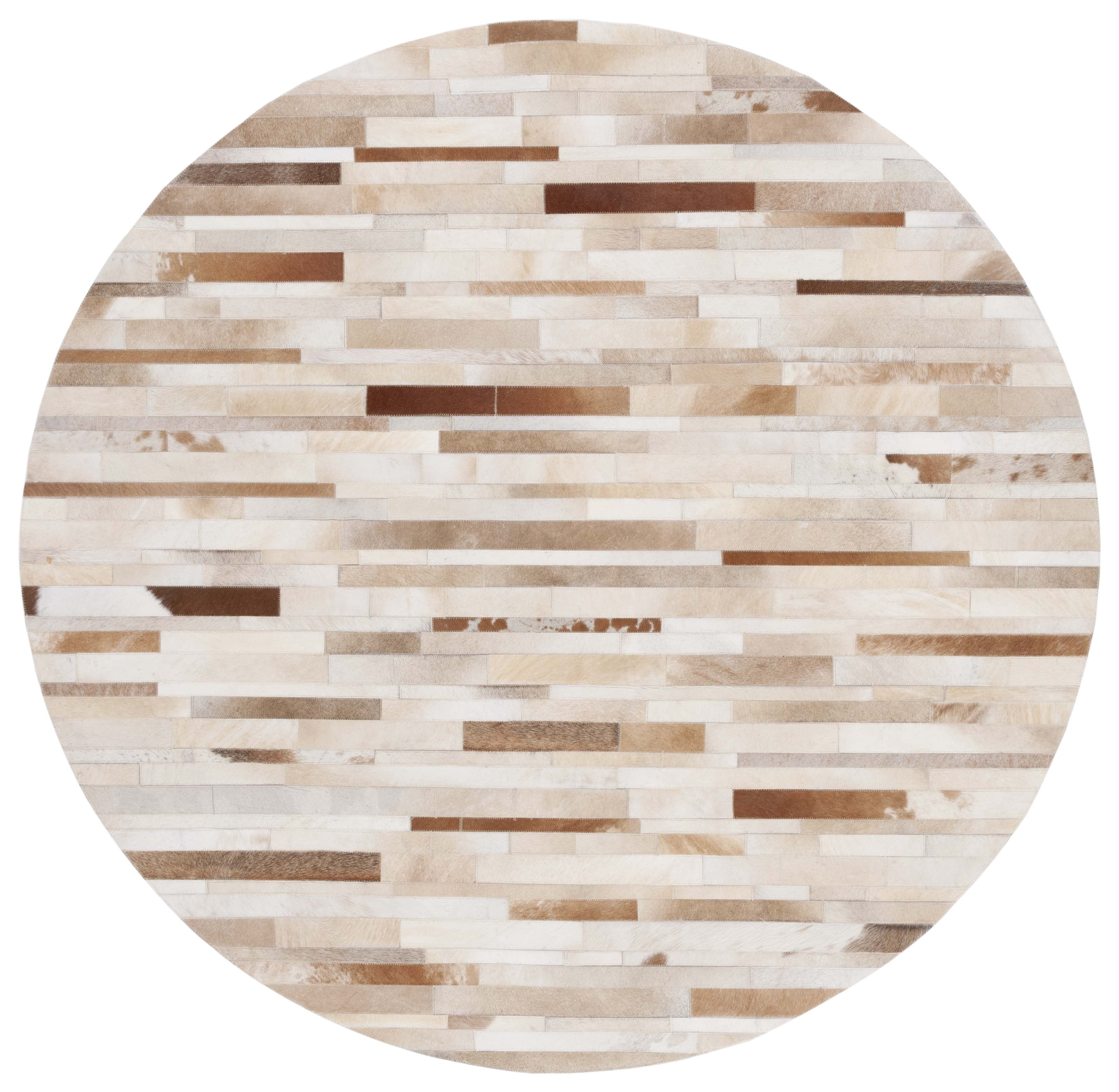 SAFAVIEH Studio Leather Loew Geometric Area Rug, Tan/Ivory, 6' x 6' Round