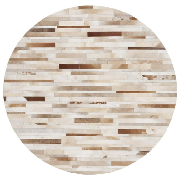 SAFAVIEH Studio Leather Loew Geometric Area Rug, Tan/Ivory, 6' x 6' Round