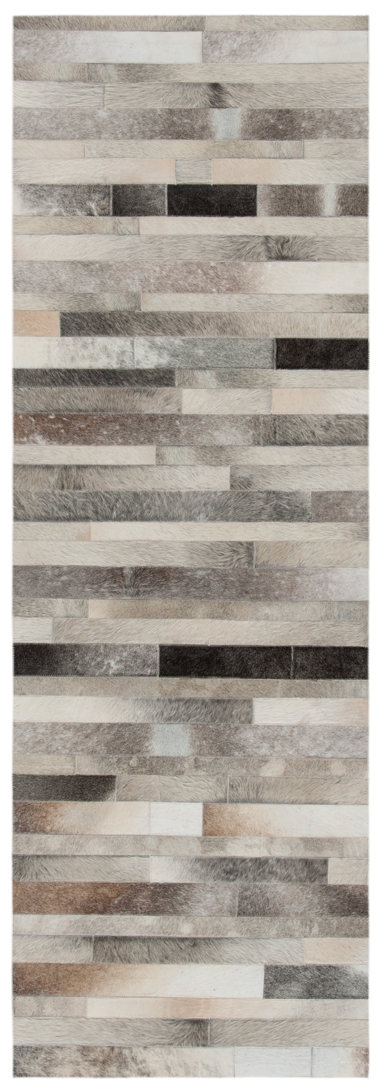 Hand-Knotted Geometric Gray Cowhide Rug 2'3" x 8'