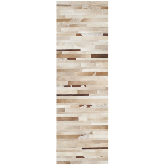 SAFAVIEH Studio Leather Loew Geometric Runner Rug, Tan/Ivory, 2'3" x 11'