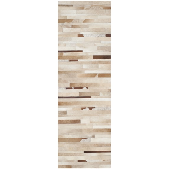 SAFAVIEH Studio Leather Loew Geometric Runner Rug, Tan/Ivory, 2'3" x 5'