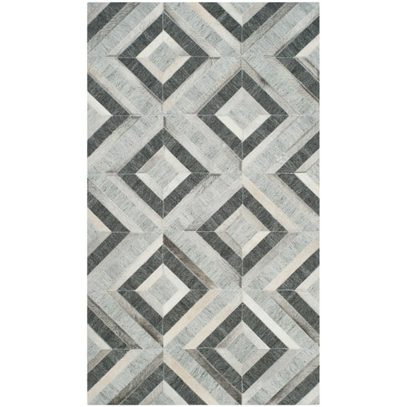 SAFAVIEH Studio Leather Mariam Geometric Area Rug, Ivory/Dark Grey, 3' x 5'