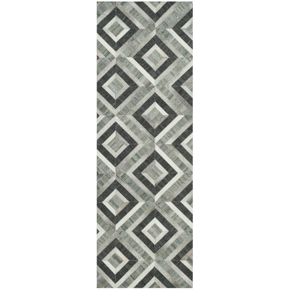 SAFAVIEH Studio Leather Mariam Geometric Runner Rug, Ivory/Dark Grey, 2'3" x 7'