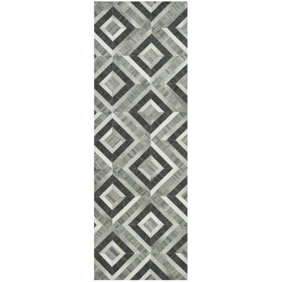 SAFAVIEH Studio Leather Mariam Geometric Runner Rug, Ivory/Dark Grey, 2'3" x 7'
