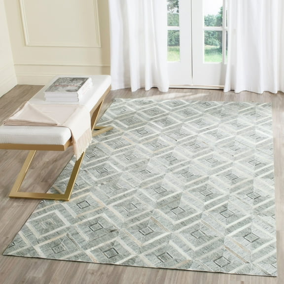 SAFAVIEH Studio Leather Marielle Geometric Area Rug, Ivory/Grey, 4' x 6'