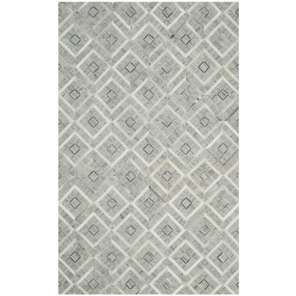 SAFAVIEH Studio Leather Marielle Geometric Area Rug, Ivory/Grey, 5' x 8'