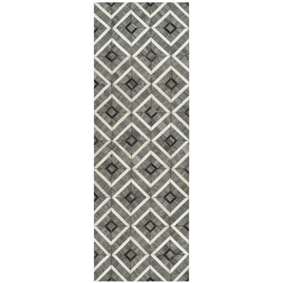 SAFAVIEH Studio Leather Marielle Geometric Runner Rug, Ivory/Grey, 2'3" x 7'