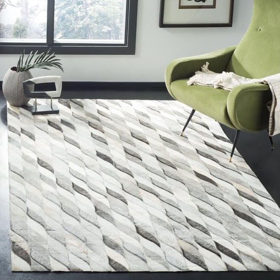 SAFAVIEH Studio Leather Marissa Geometric Area Rug, Ivory/Grey, 4' x 6'
