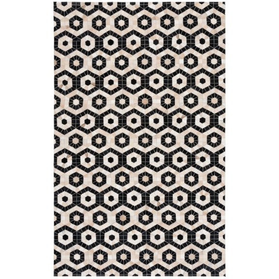 SAFAVIEH Studio Leather Mellony Geometric Area Rug, Black/Beige, 3' x 5'