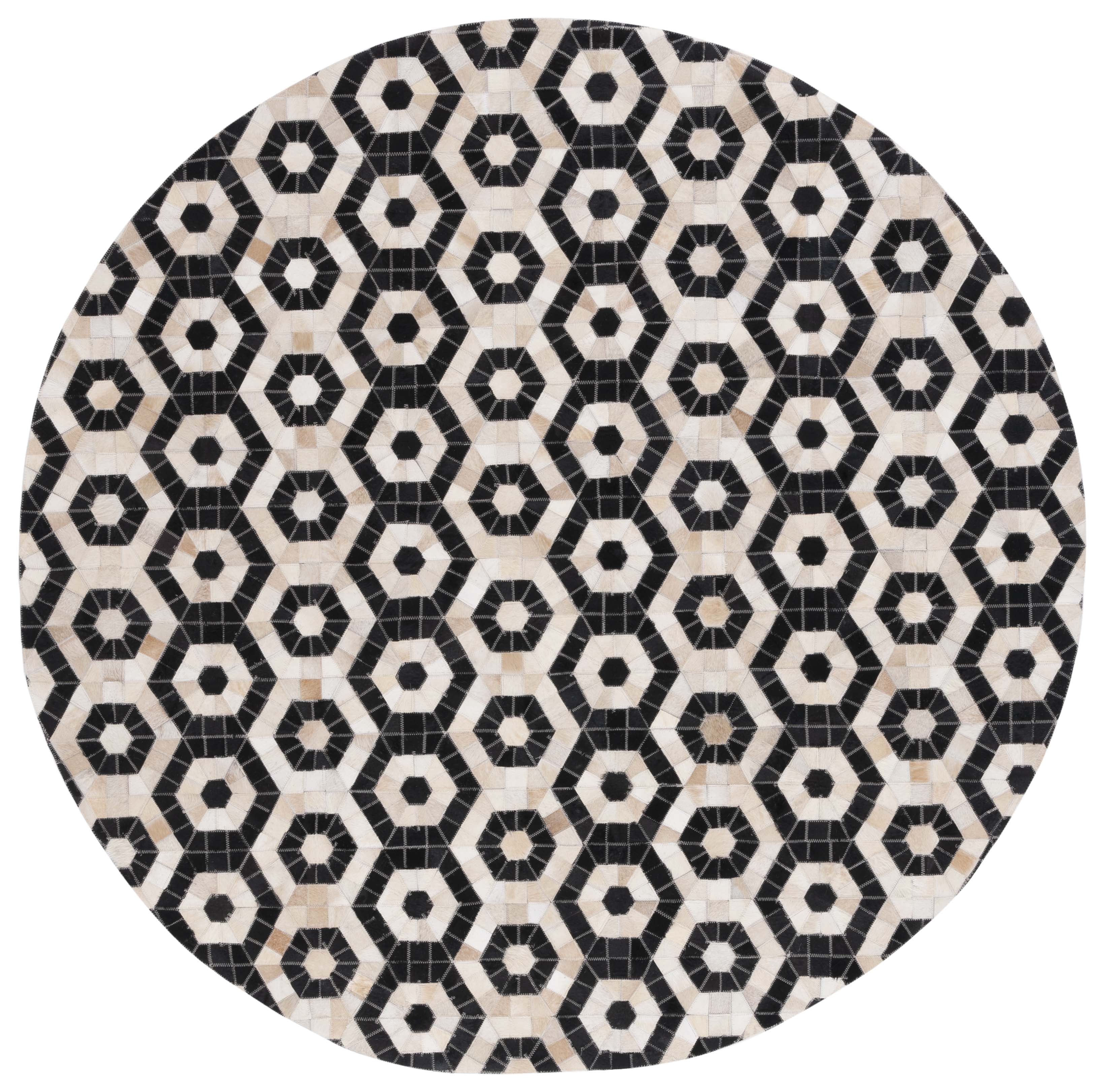 SAFAVIEH Studio Leather Mellony Geometric Area Rug, Black/Beige, 6' x 6' Round