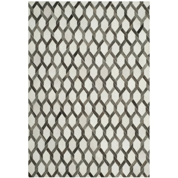 SAFAVIEH Studio Leather Merton Geometric Area Rug, Ivory/Grey, 4' x 6'