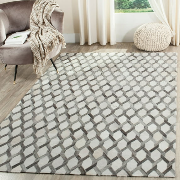 SAFAVIEH Studio Leather Merton Geometric Area Rug, Ivory/Grey, 8' x 10'