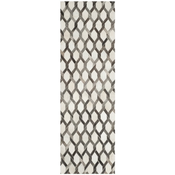 Safavieh Studio Leather Merton Hand Woven Ivory/Gray Geometric Area Rug, 2'3" x 7'