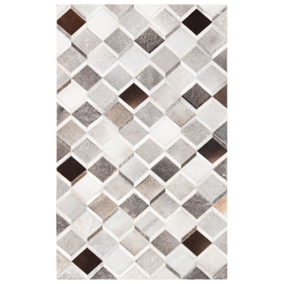 SAFAVIEH Studio Leather Nanette Geometric Area Rug, Ivory/Grey, 3' x 5'