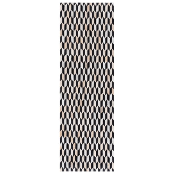 SAFAVIEH Studio Leather Naomi Geometric Runner Rug, Ivory/Black, 2'3" x 7'