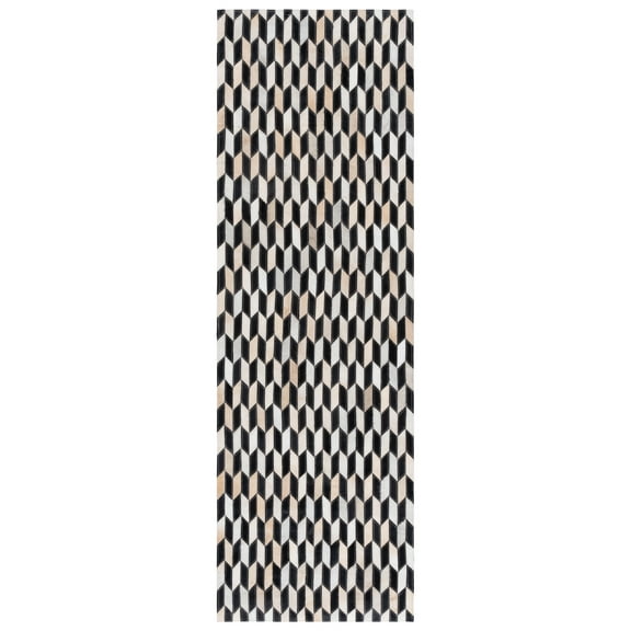 SAFAVIEH Studio Leather Naomi Geometric Runner Rug, Ivory/Black, 2'3" x 7'