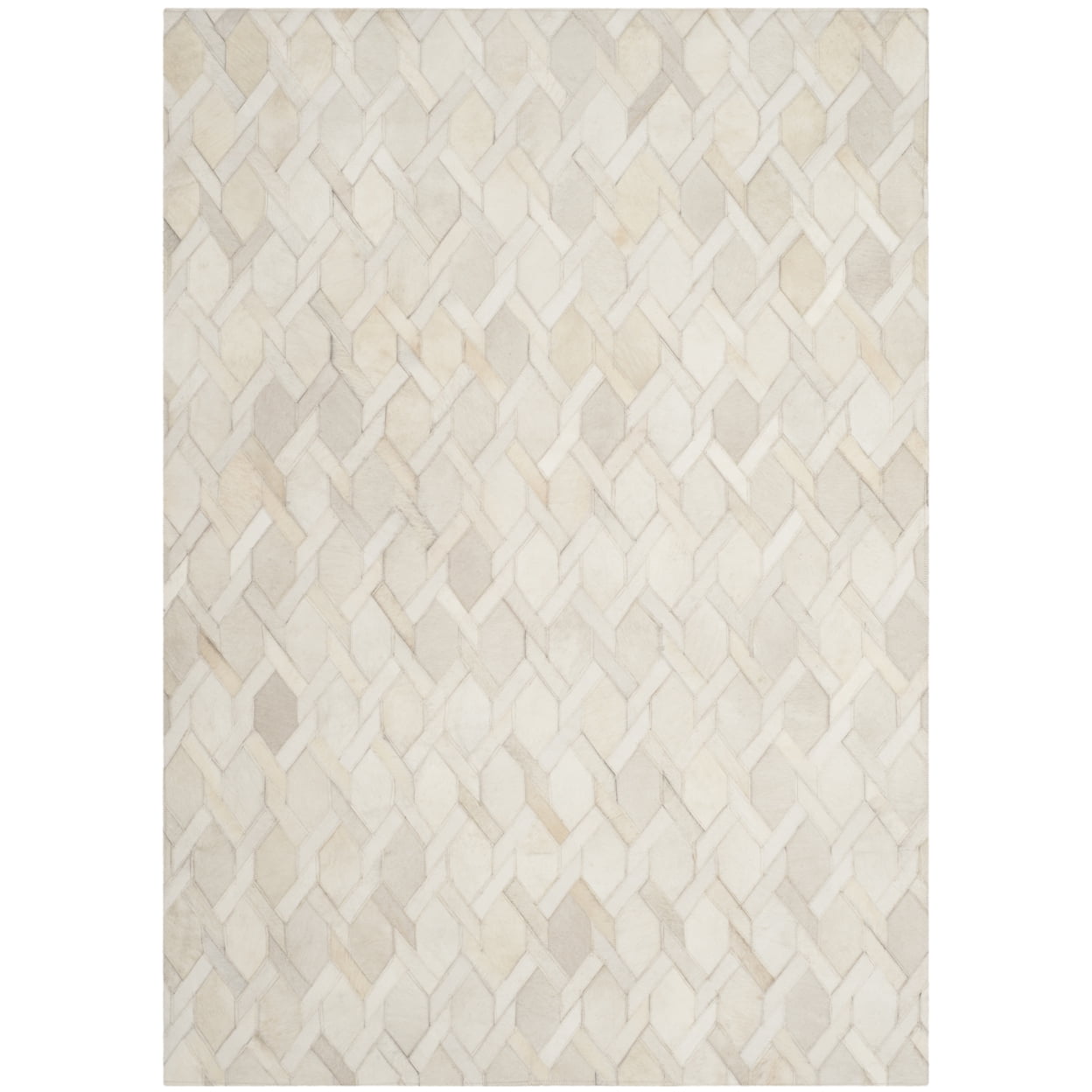 Ivory Geometric Hand-Knotted Cowhide Area Rug, 4' x 6'