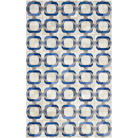 SAFAVIEH Studio Leather Raphael Geometric Area Rug, Ivory/Multi, 5' x 8'