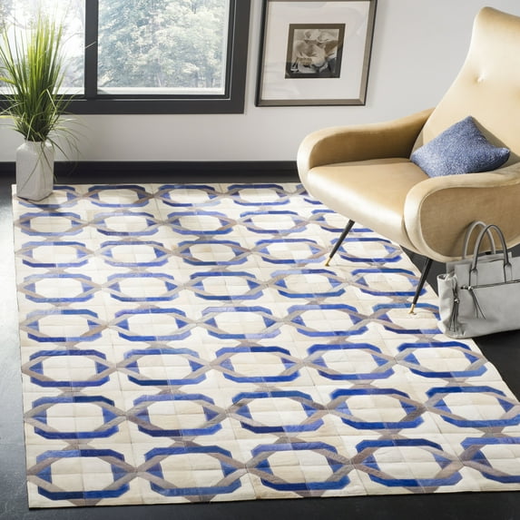 SAFAVIEH Studio Leather Raphael Geometric Area Rug, Ivory/Multi, 8' x 10'