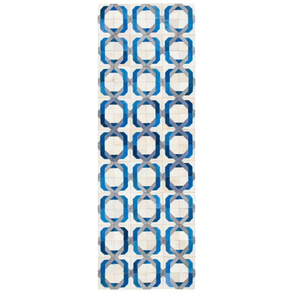 SAFAVIEH Studio Leather Raphael Geometric Runner Rug, Ivory/Multi, 2'3" x 7'