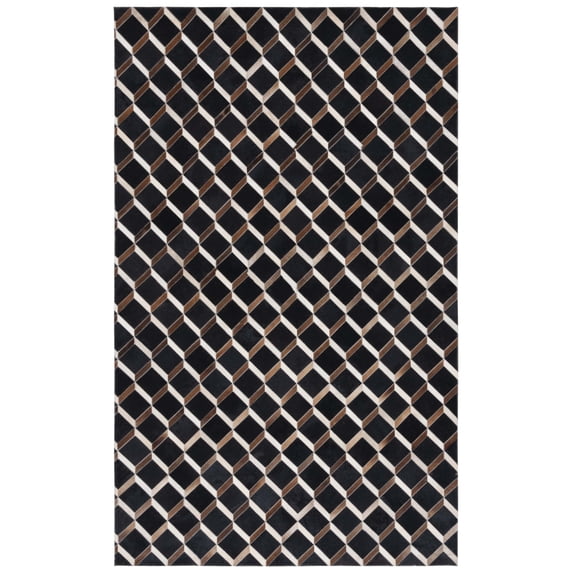 SAFAVIEH Studio Leather Rebecca Geometric Area Rug, Black/Brown, 6' x 9'