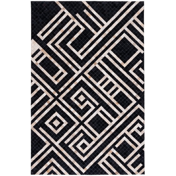 SAFAVIEH Studio Leather Ronnette Geometric Area Rug, Black/Ivory, 4' x 6'