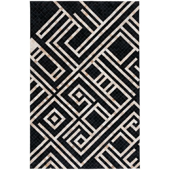 SAFAVIEH Studio Leather Ronnette Geometric Area Rug, Black/Ivory, 5' x 8'