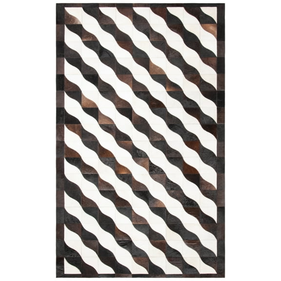 SAFAVIEH Studio Leather Rylan Wave Stripes Area Rug, Black/Ivory, 5' x 8'