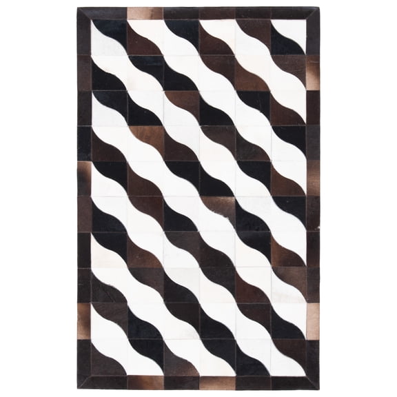 SAFAVIEH Studio Leather Ryland Geometric Area Rug, Black/Ivory, 3' x 5'