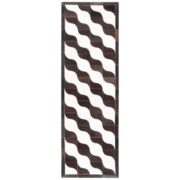 SAFAVIEH Studio Leather Ryland Geometric Runner Rug, Black/Ivory, 2'3" x 7'