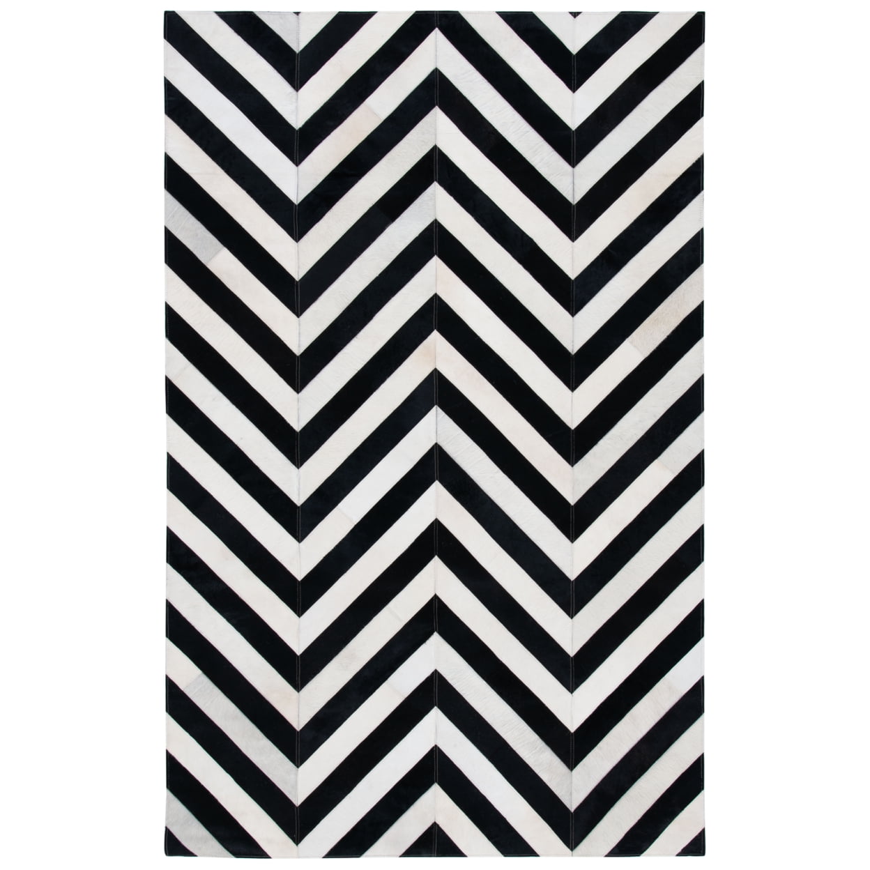 Handmade Black and White Geometric Cowhide Area Rug 4' x 6'
