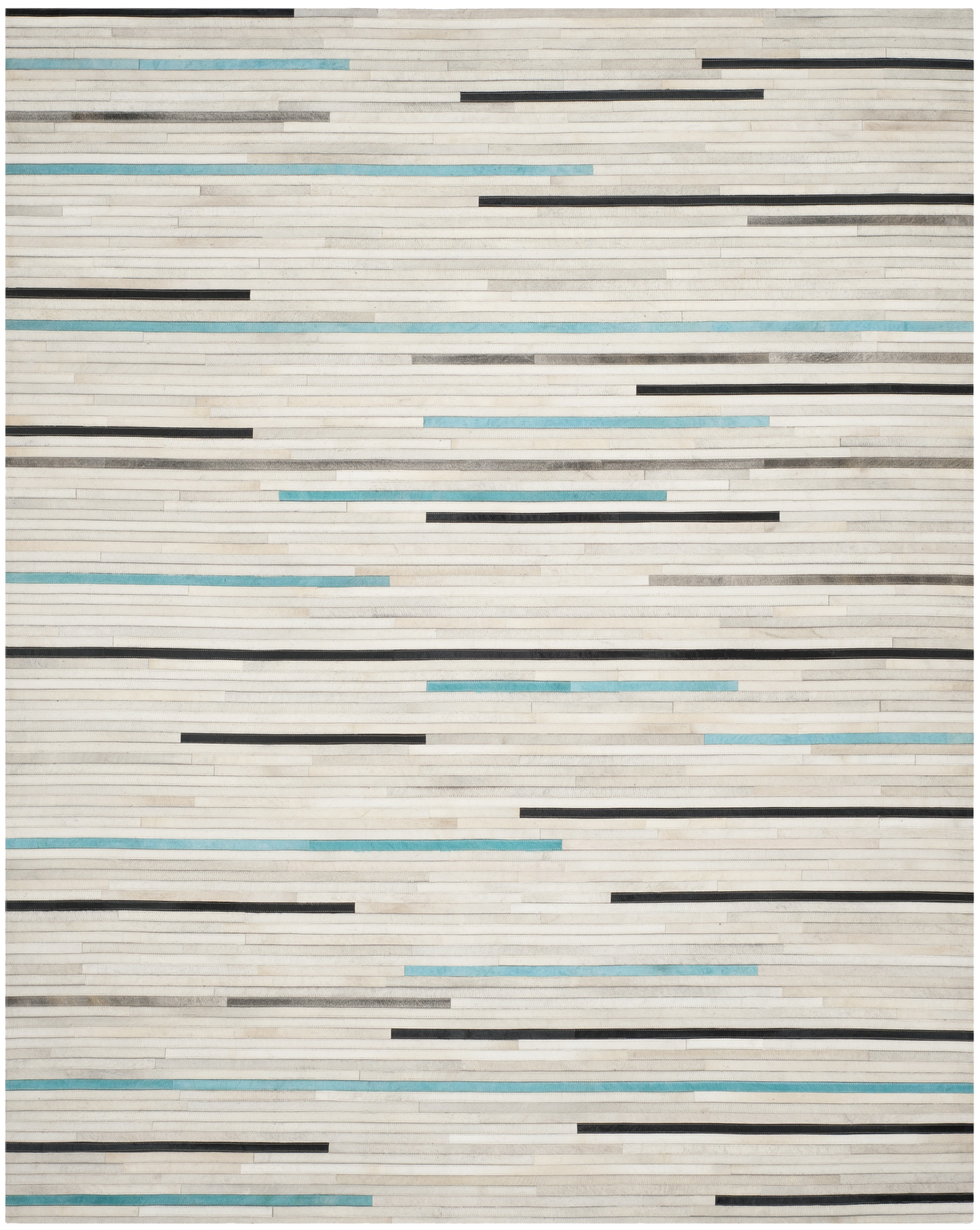 Handmade Gray and Blue Geometric Cowhide Area Rug