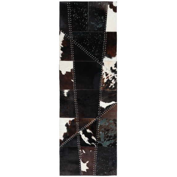 SAFAVIEH Studio Leather Yasim Geometric Runner Rug, Dark Brown/Ivory, 2'3" x 7'