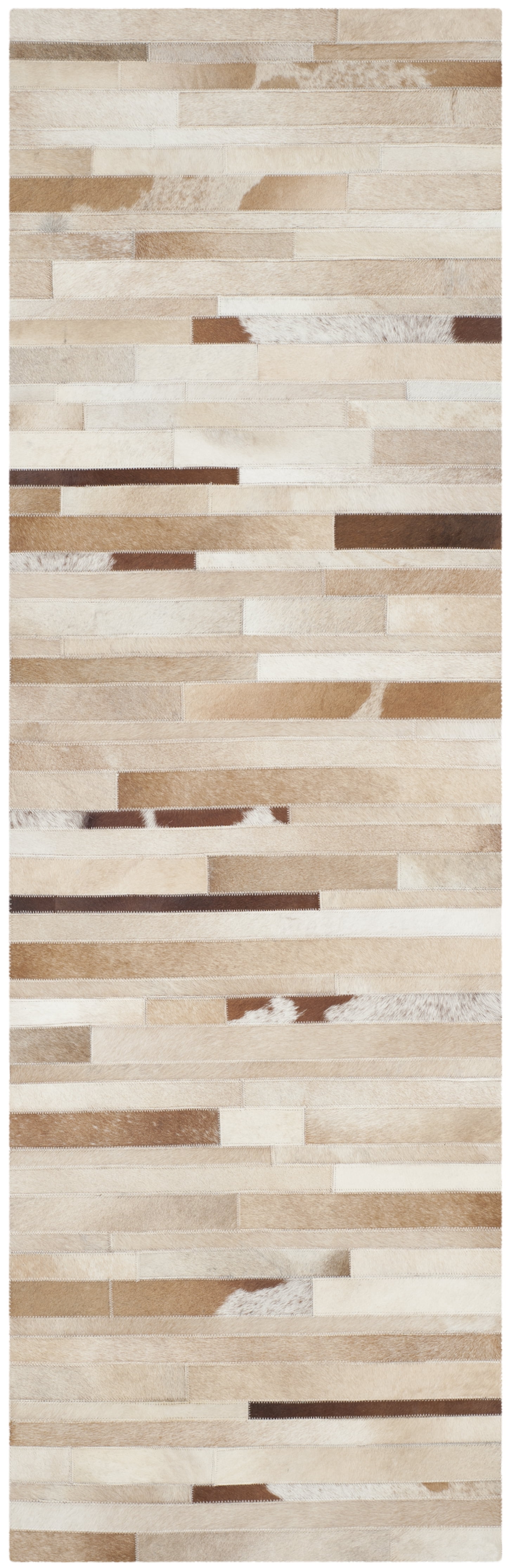Handwoven Tan and Ivory Geometric Cowhide Area Rug