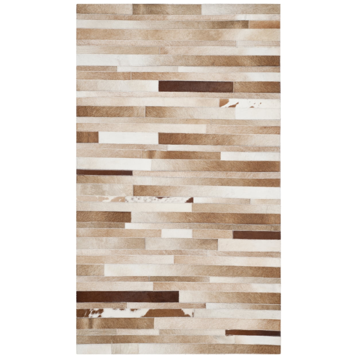 Handwoven Tan and Ivory Geometric Cowhide Area Rug