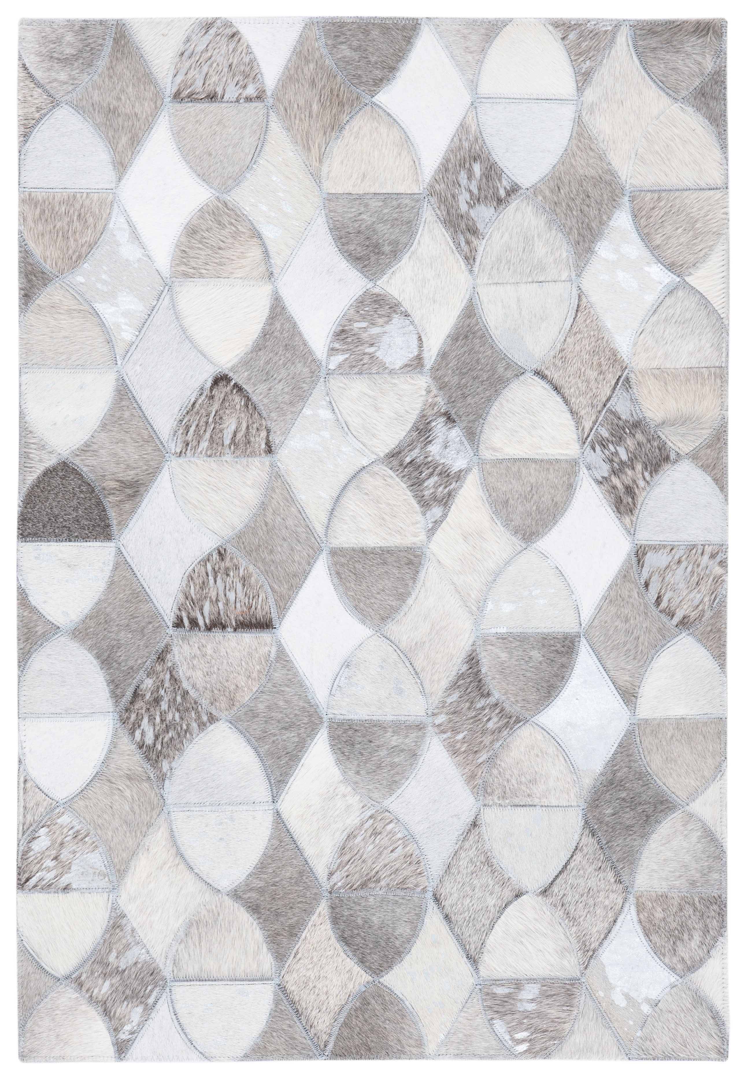 Gray Geometric Handmade Cowhide 3' x 5' Area Rug