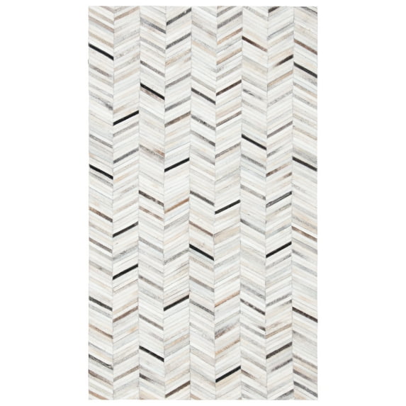SAFAVIEH Studio Leather Katelyn Geometric Area Rug, Ivory/Grey, 3' x 5'