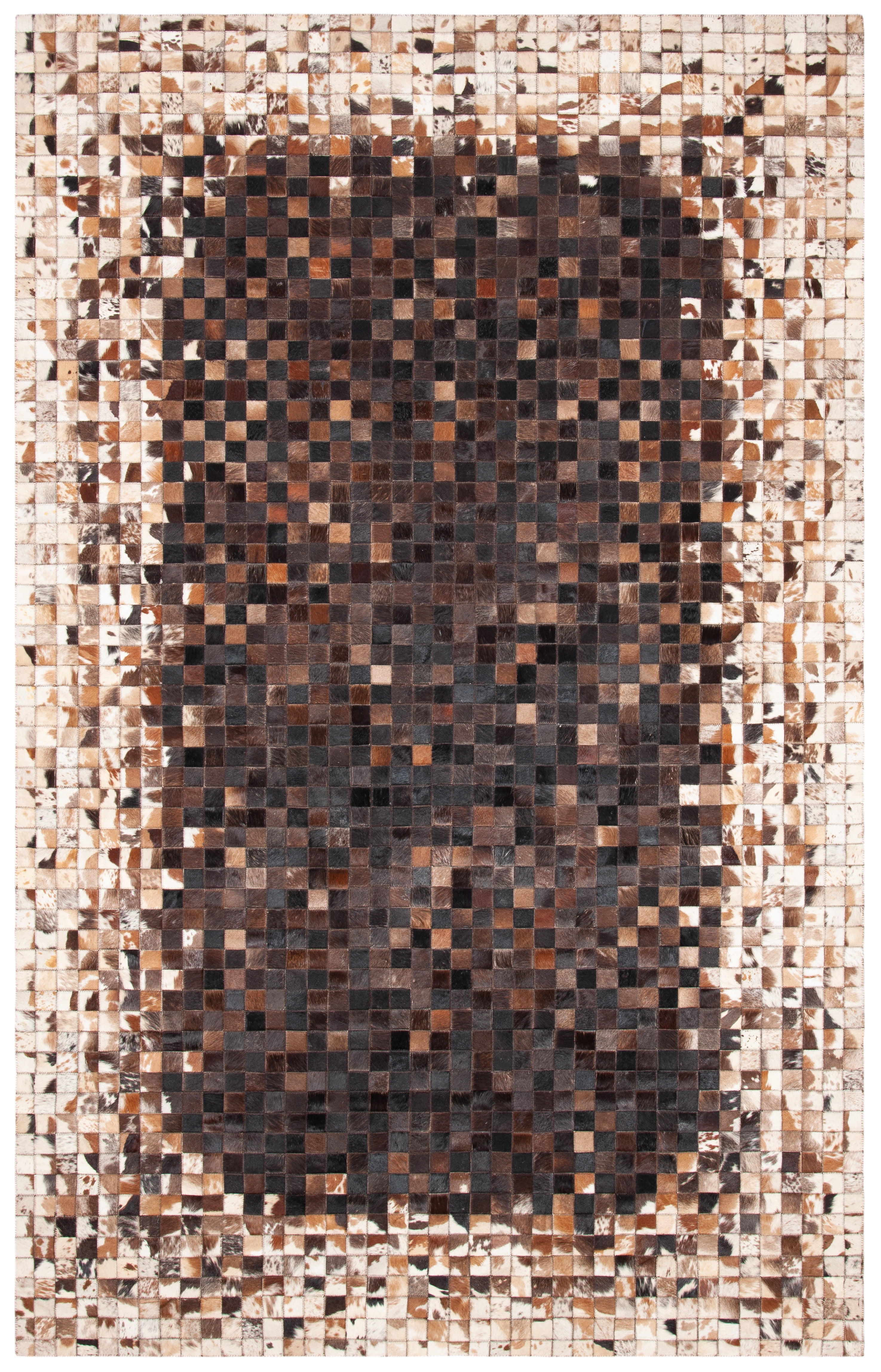 Hand-Knotted Black and Beige Geometric Cowhide Area Rug