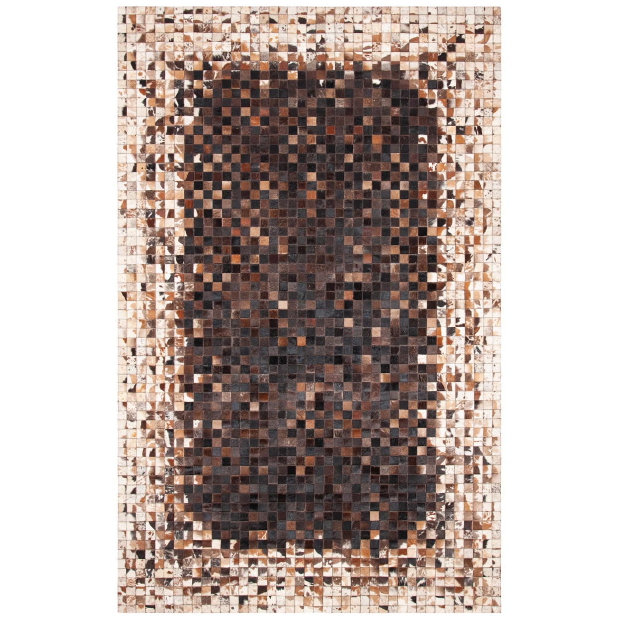 Hand-Knotted Black and Beige Geometric Cowhide Area Rug