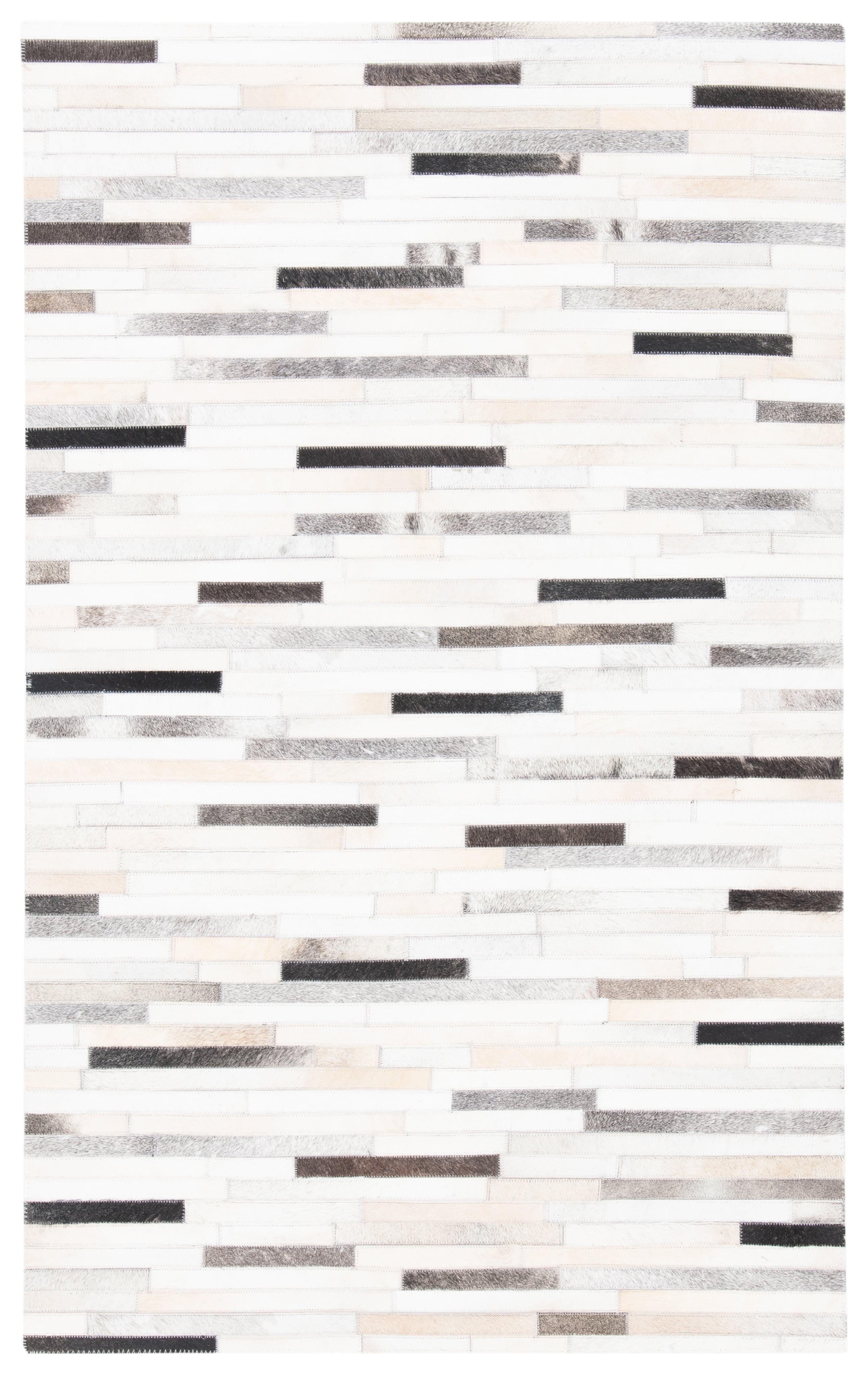Ivory and Grey Hand-Knotted Cowhide Geometric Area Rug