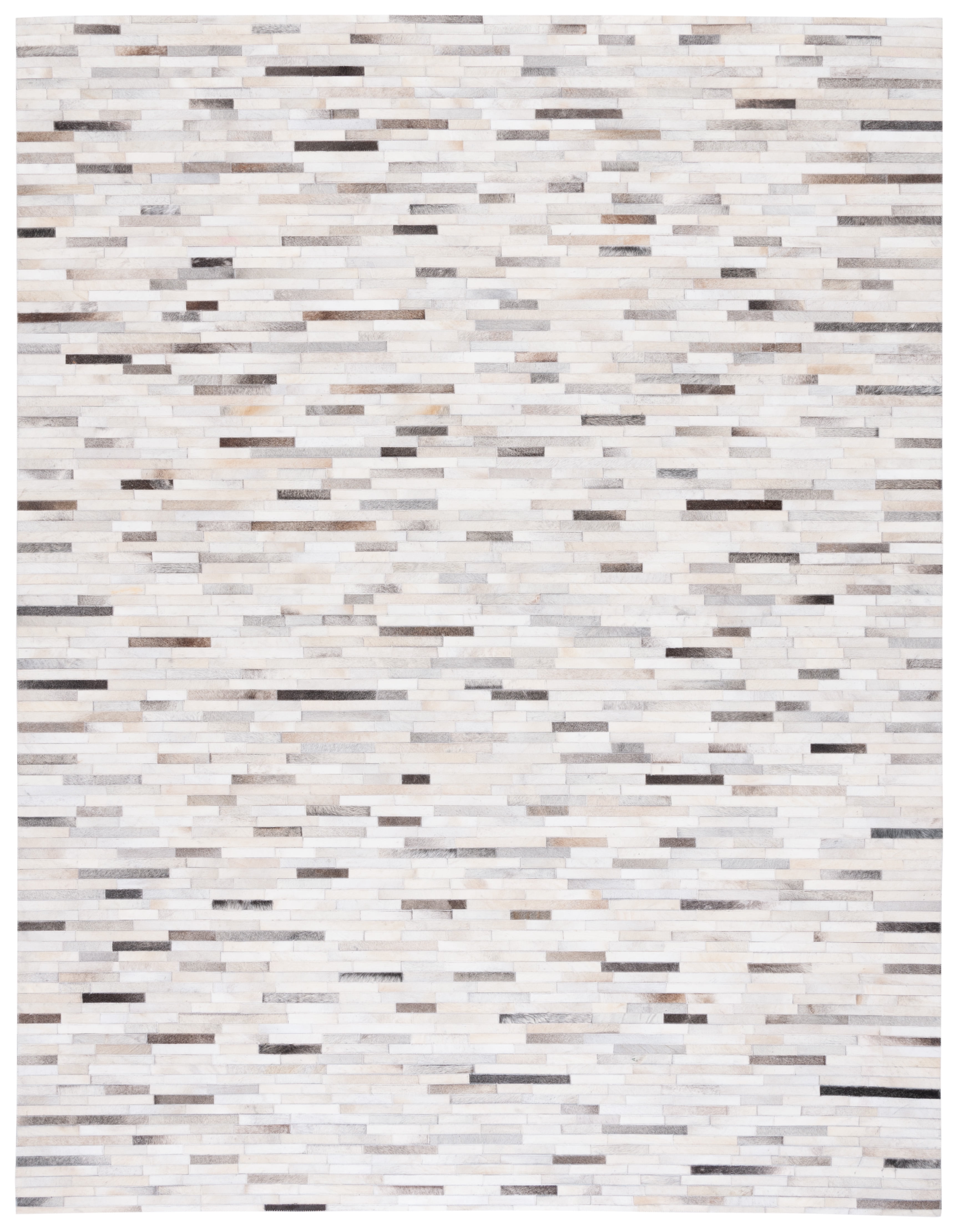 Ivory and Grey Hand-Knotted Geometric Cowhide Area Rug